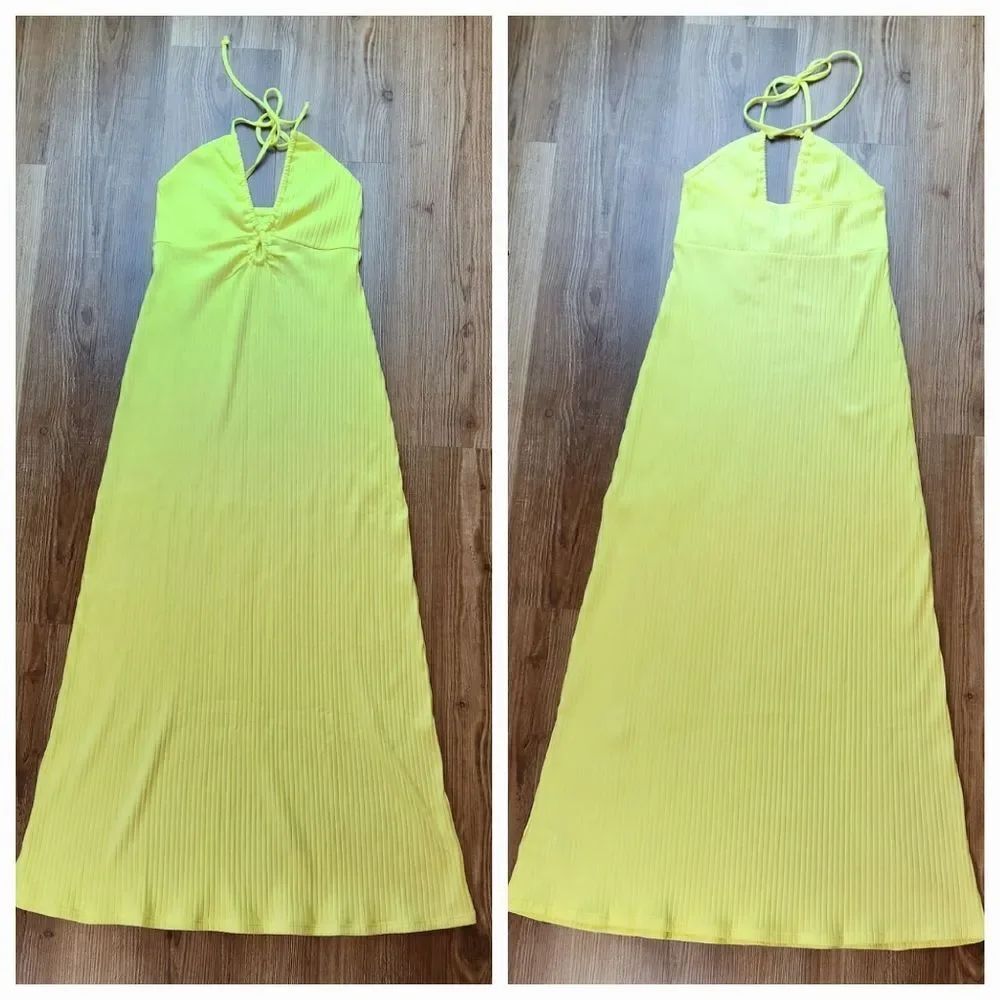 ☔️🔥NWT American Eagle Neon Yellow Deep Scoop Neck Sleeveless Dress Small - Picture 5 of 11